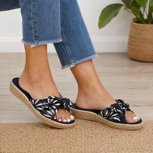 Aerosoles Ropus Pocus Espadrille Slide Sandals Navy Bow Womens 9B